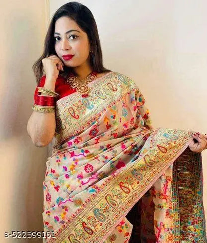 women woven paisley silk pashmina blend saree